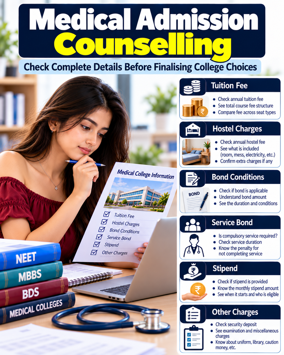 Medical College Choose करने से पहले Fee & Bond Details Check करें