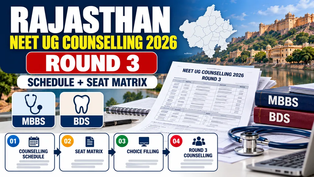 Rajasthan NEET UG Counselling Round 3 2026 schedule and MBBS BDS seat matrix