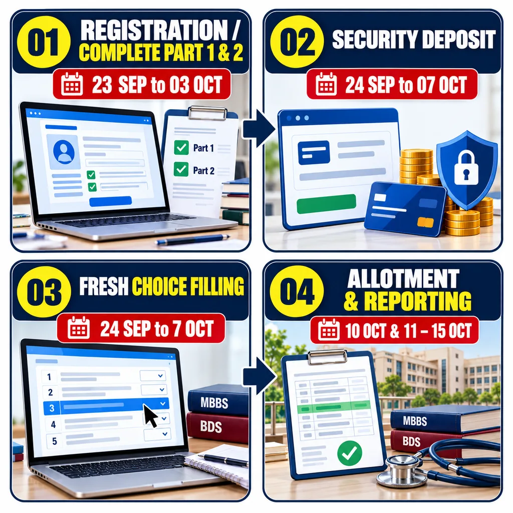 Rajasthan NEET UG Round 3 registration security deposit choice filling and allotment process