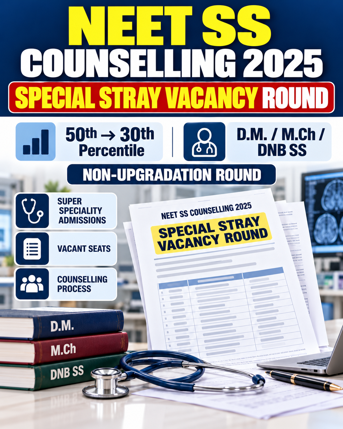 NEET SS Counselling 2025: Special Stray Vacancy Round, 30th Percentile & Important Rules