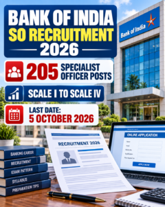 Bank of India SO Recruitment 2026 for 205 Specialist Officer posts