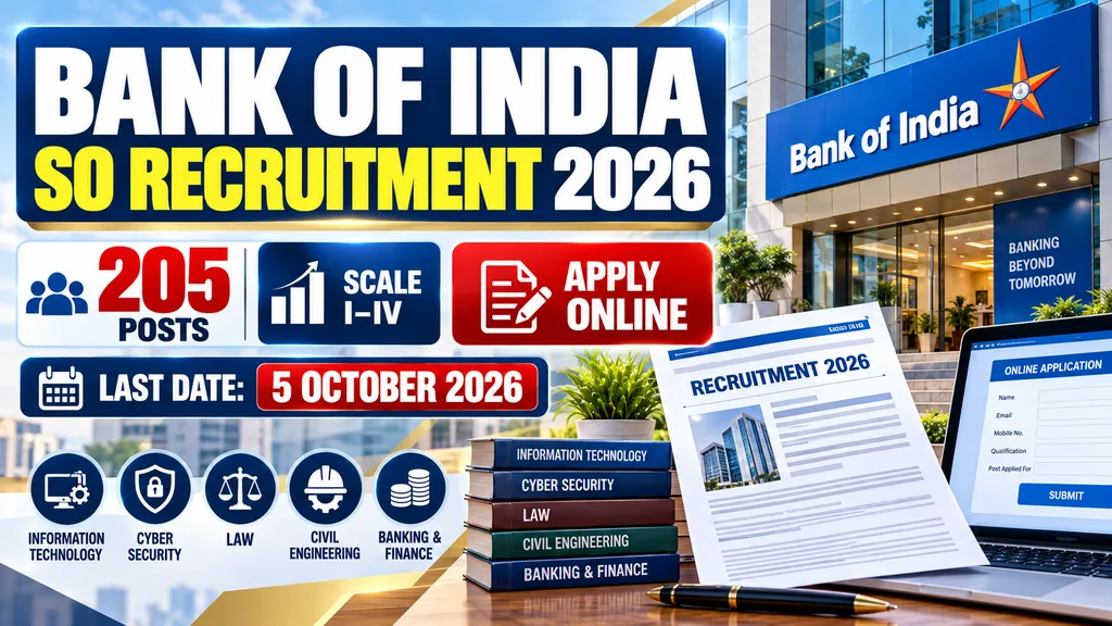 Bank of India Specialist Officer Recruitment 2026 205 vacancies
